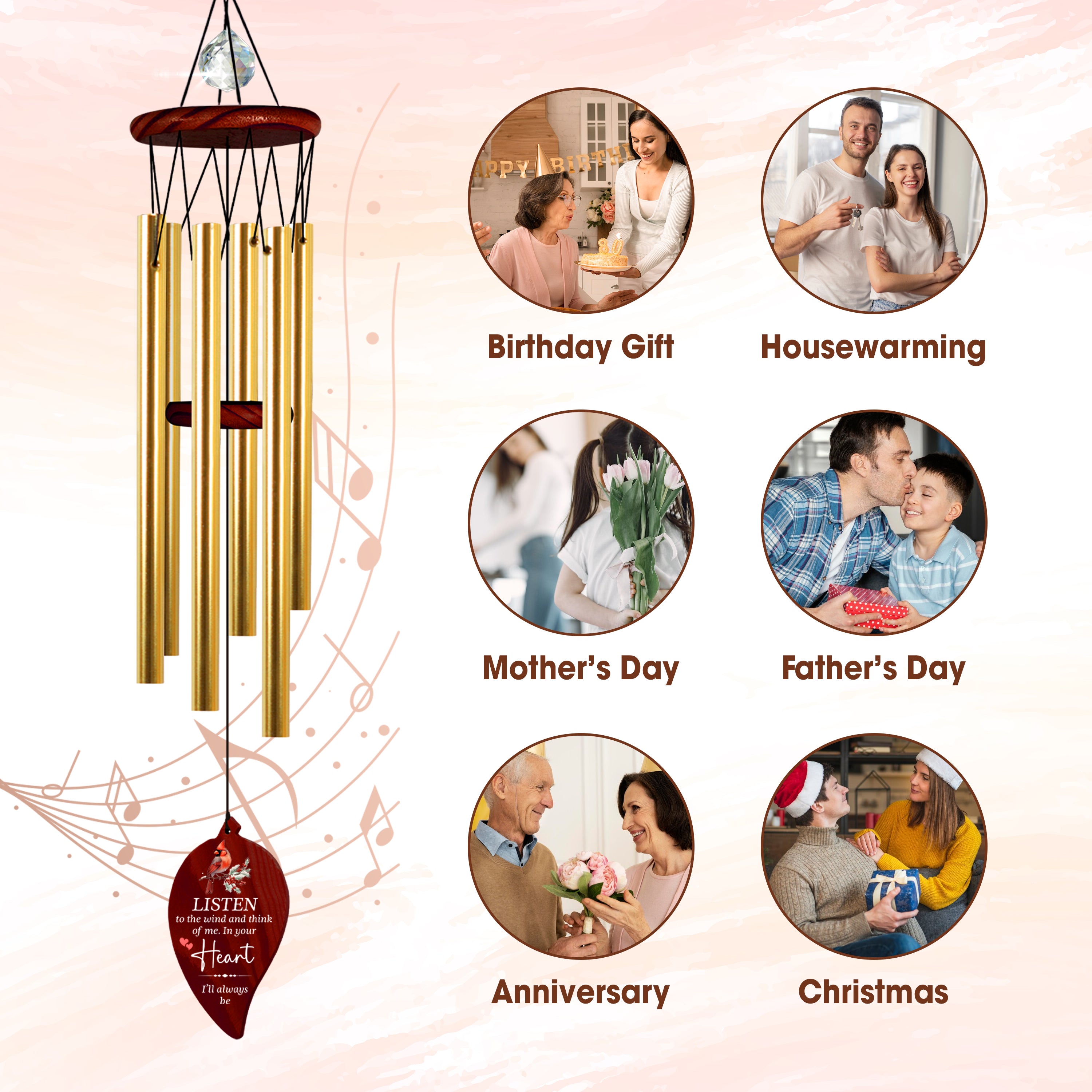 Personalized In Your Heart Sympathy Wind Chime Memorial Gift