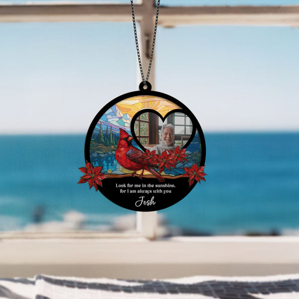 Custom Portrait Photo Cardinal Suncatcher Remembrance Gift