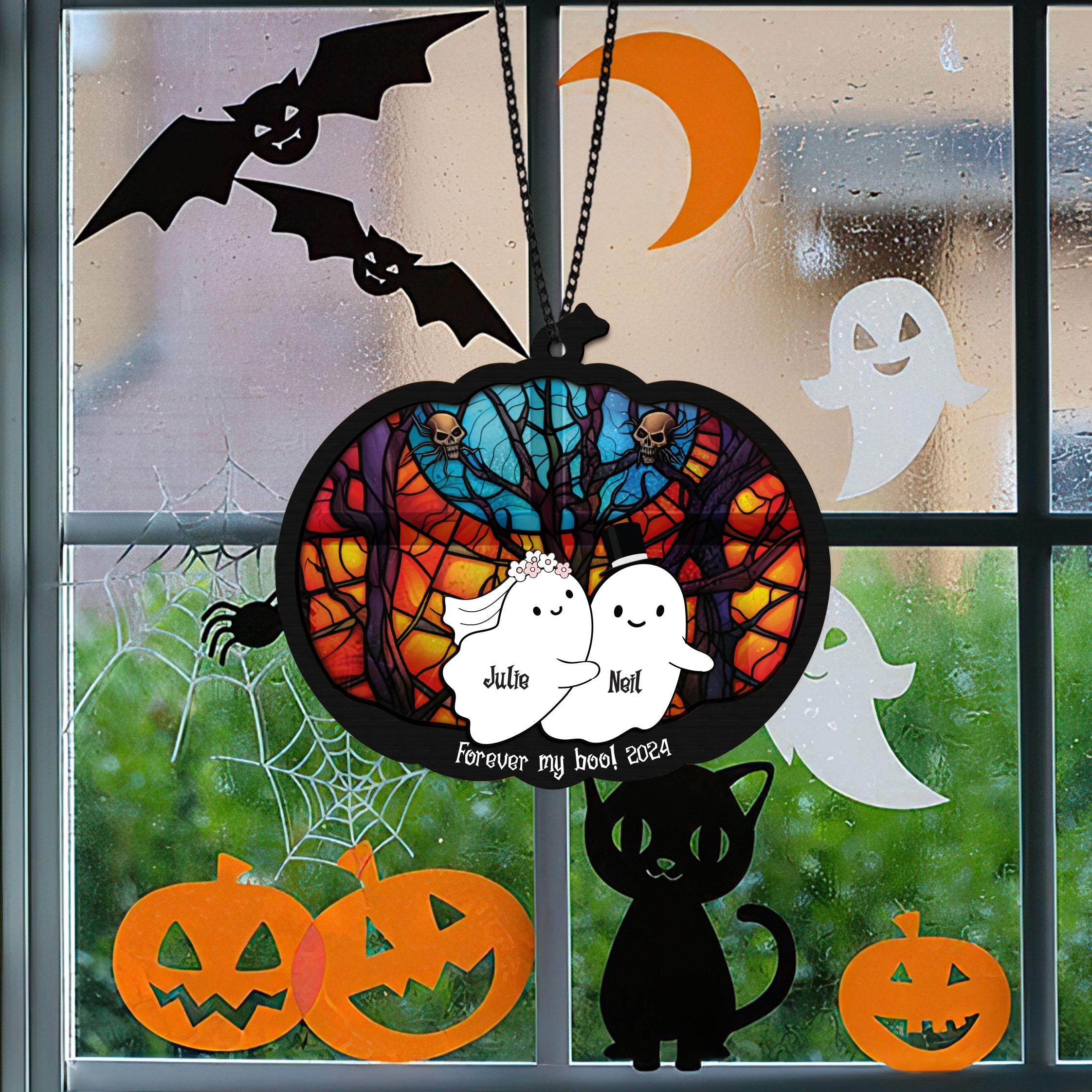 Custom Cute Bride and Groom Ghost Ornament Halloween Wedding Gift