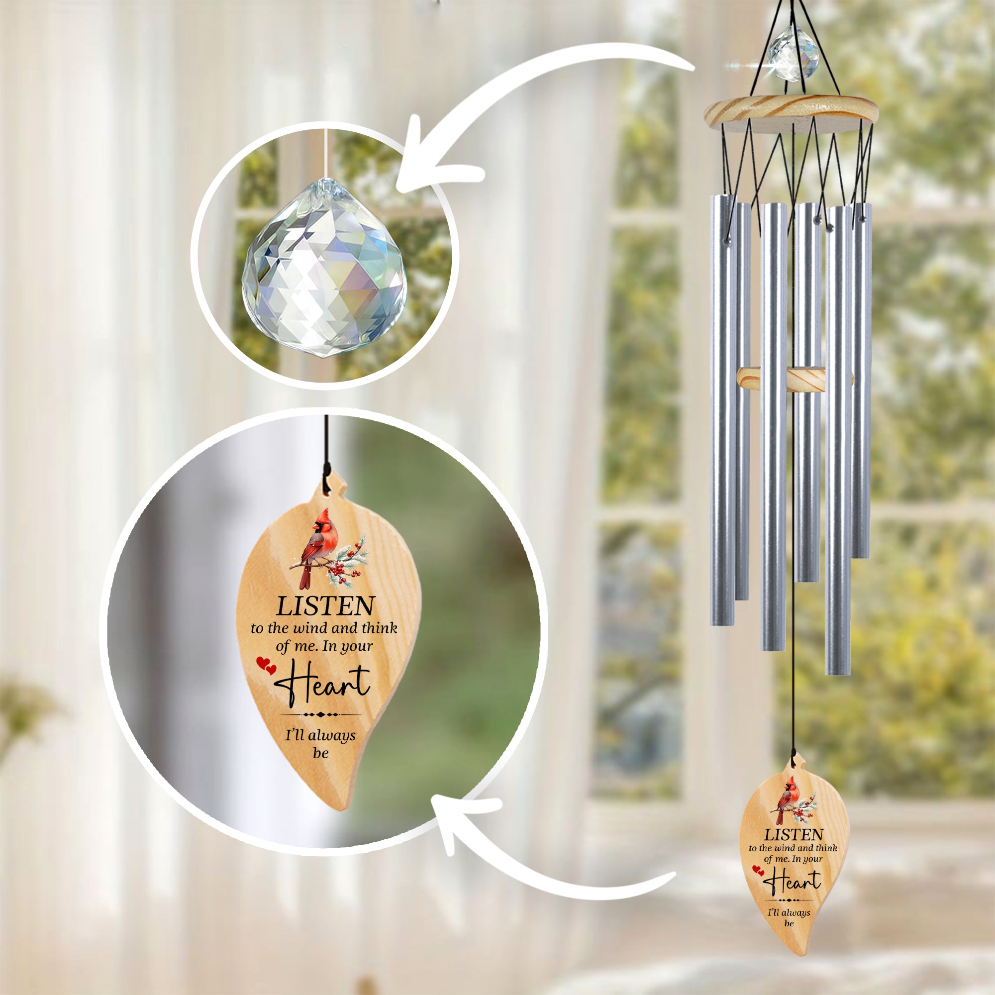 Personalized In Your Heart Sympathy Wind Chime Bereavement Gift