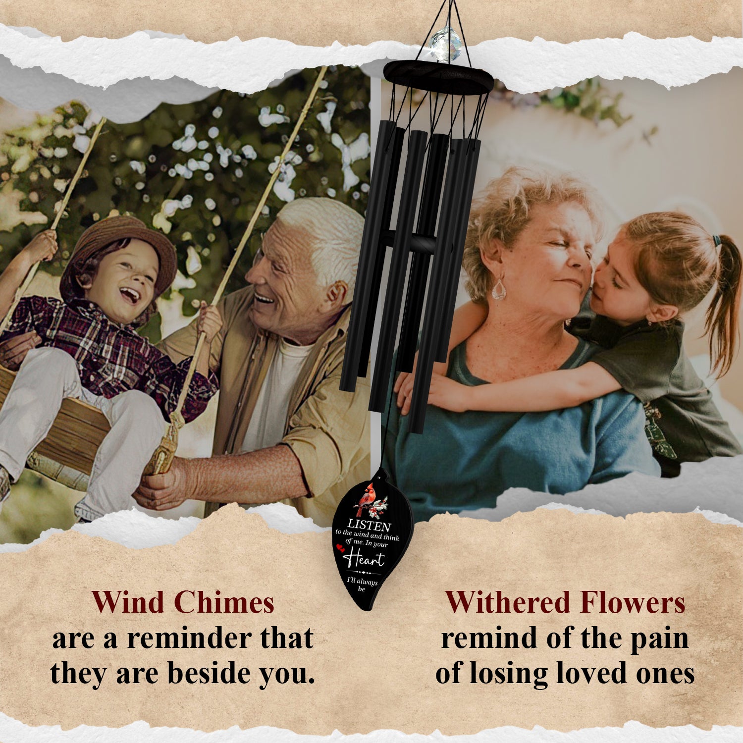 Personalized In Your Heart Sympathy Wind Chime Bereavement Gift