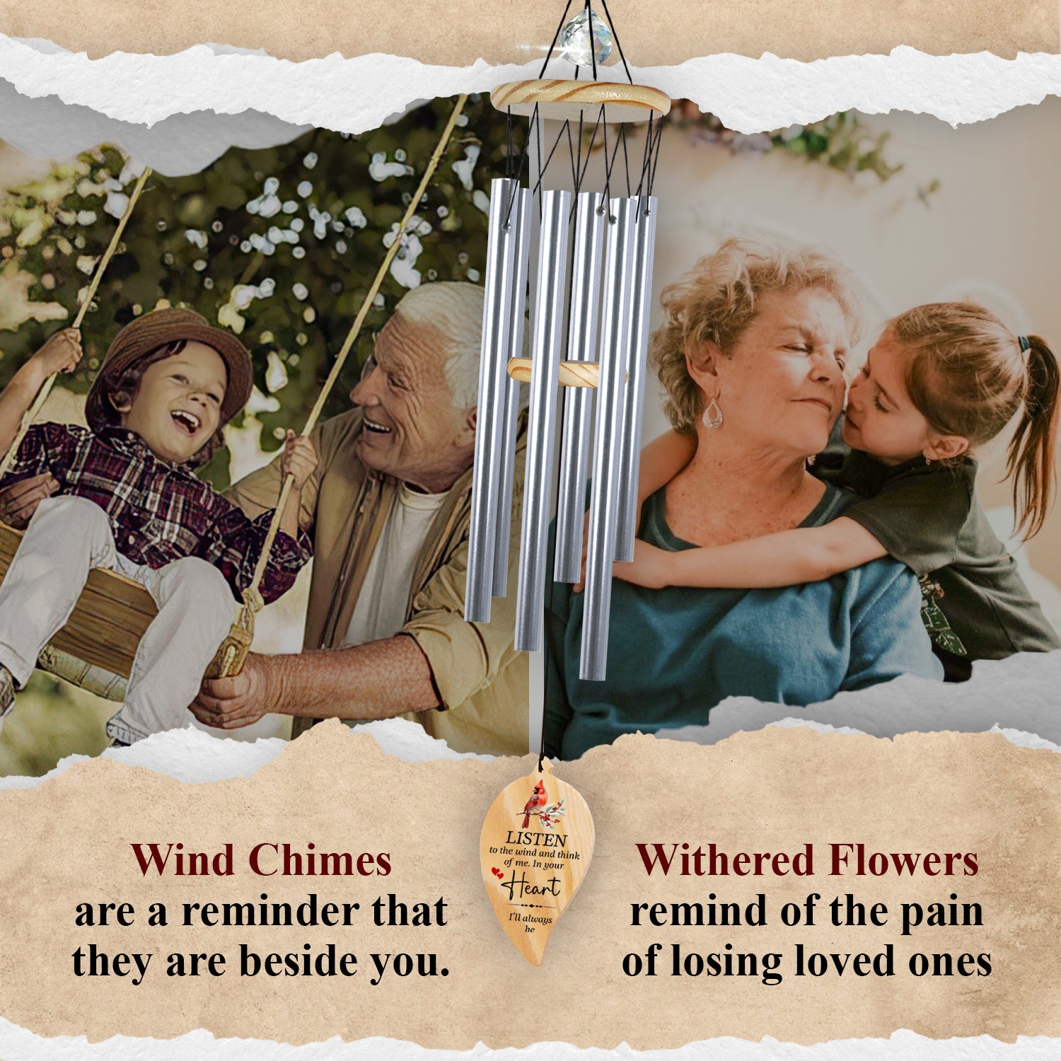 Personalized In Your Heart Sympathy Wind Chime Bereavement Gift